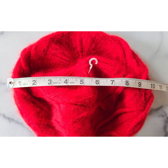 Red Beret Hat Rabbit Hair Cable Knit Newsboy Cap Retro Vintage 90s Y2K Funk - Picture 6 of 8